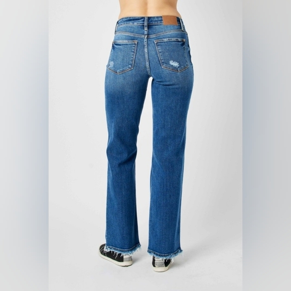 Judy Blue MR Dark Wash Straight Fit Dad Jeans Stretch Distressed 7/28 9/29 NEW - Picture 13 of 16